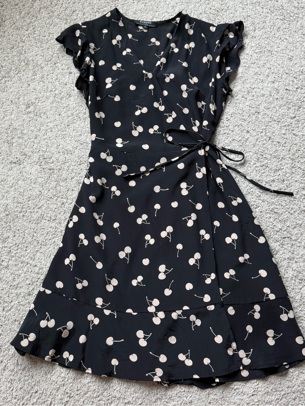Black Cherry-Print Wrap Dress, 100% silk, super comfy
